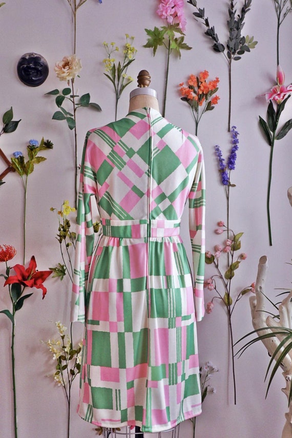 Vintage 60s Mod Gogo Leslie Fay Dress/ Pink Green… - image 5