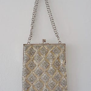 Vintage Perlen Abendtasche: Art Deco Gold & Silber Clutch