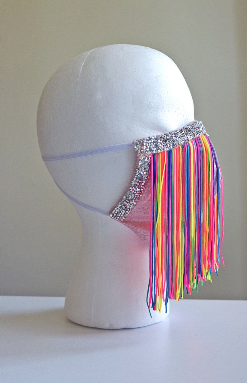 Neon Rainbow Fringe Pride Face Mask/ Western Cowboy Rhinestone Etsy