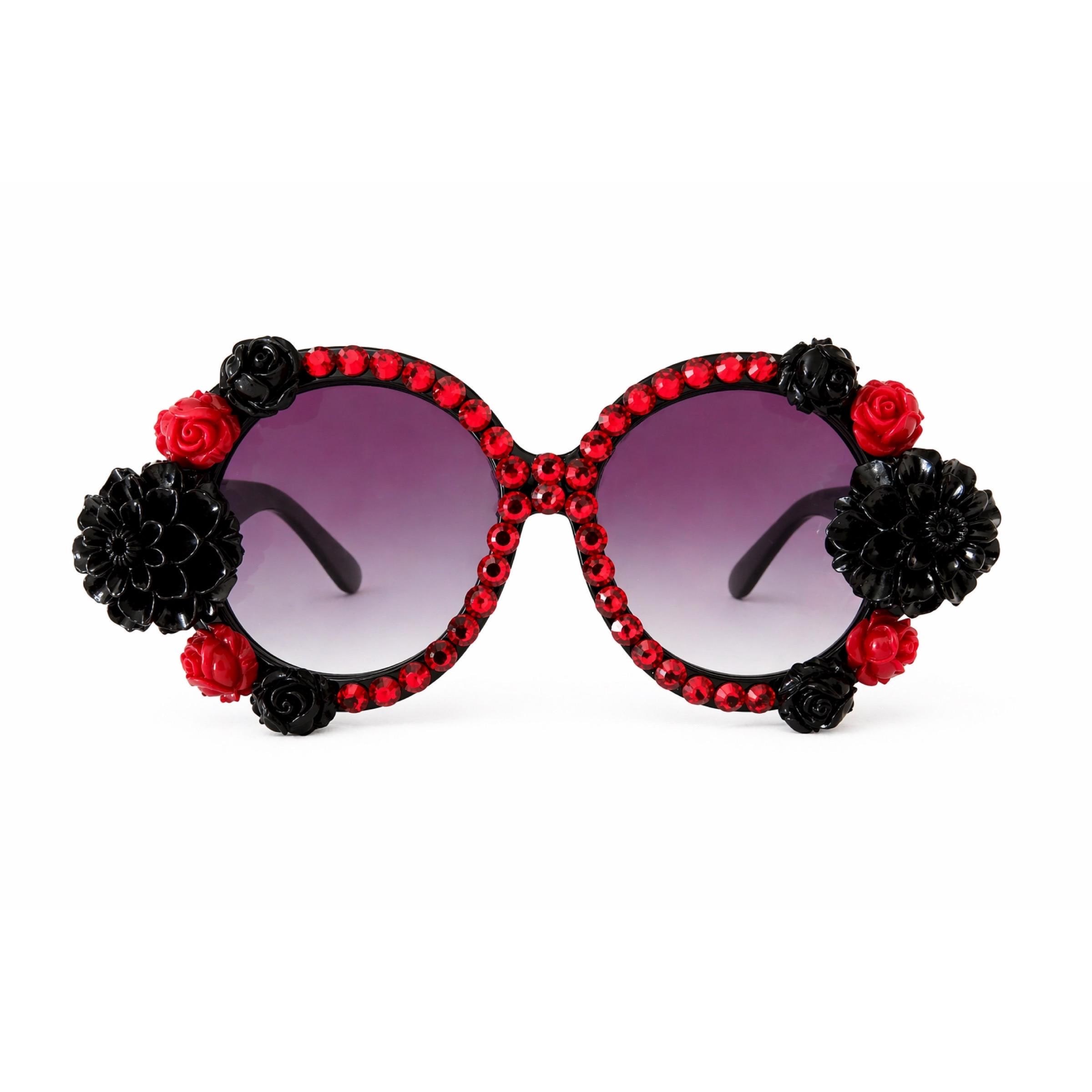Oversized Sunglasses/ Floral Rose Rhinestone/ Maximalist Statement Frames, Y2K Eyewear, Festival Glam,