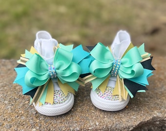 Jasmine Inspired Teal Shoes with Bows | Sparkle Princess Dress Up Footwear