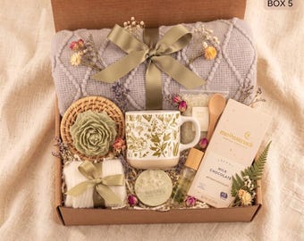 Botanical Spa Care Package, Floral Gift Box For Her, Relaxation Self Care Kit, Rose Candle & Mug Set
