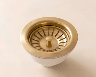 Unlacquered Brass Kitchen Sink Strainer, Basket Drain Assembly