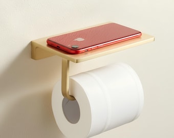 Solid Brass Toilet Paper Holder with Shelf, Wall Mounted Bathroom Organizer