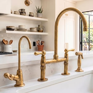 Brass Kitchen Faucet Set with Sprayer & Filter Tap, Luxury Farmhouse Tap