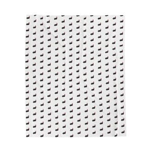 May include: White blanket with a repeating pattern of black cat silhouettes with red accents. The cats are in a lying down position, creating a playful and whimsical design. The blanket is likely made of a soft material.