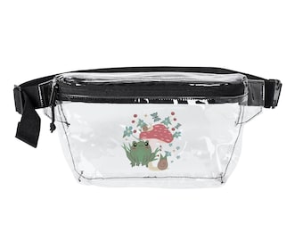 Riñonera transparente con ilustración de rana y seta / Bolso de cintura transparente