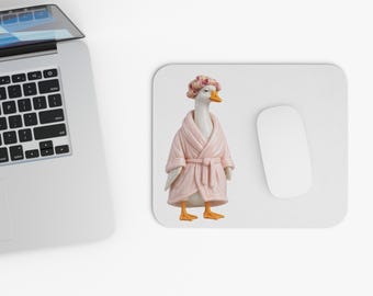 Goose in Pink Robe Mouse Pad | Quirky Desk Accessory, Morning Whimsy Art