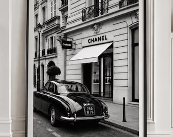 Chanel Storefront Poster, Paris Fashion Wall Art, Black and White Luxury Boutique Print, Vintage Paris Decor, Old Money Style