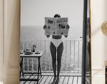 Dolce Vita Poster, Black and White Italian Beach Art, Mediterranean Summer Print
