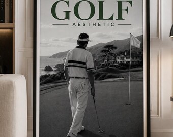 Vintage Golf Poster, Black and White Country Club Wall Art Print