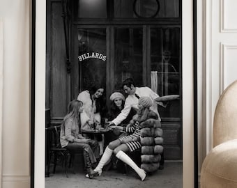 Vintage Black and White Café Poster, 1960s Street Style Fashion Photography (Print Only)