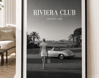 Riviera Club Poster, Vintage Tennis Print, Old Money Coastal Decor