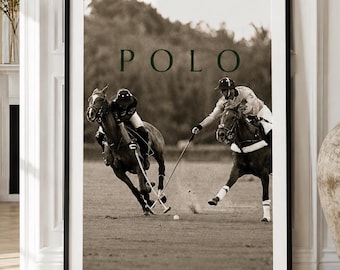Vintage Polo Match Poster, Sepia Equestrian Wall Art, Old Money Decor