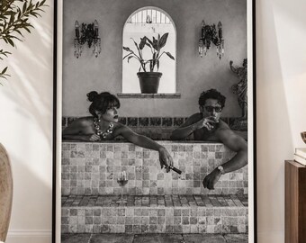 Black and White Couple Poster, Mediterranean Glamour, Old Money Decor (Unframed)