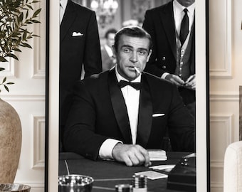 Sean Connery Casino Poster, Black & White Poker Art, Old Money Decor (Unframed)