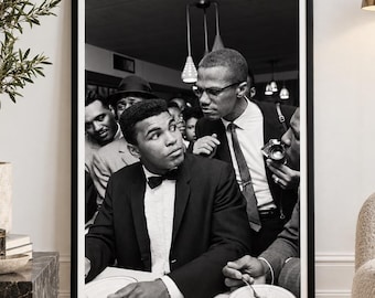 1964 Muhammad Ali and Malcolm X Miami Photo, Black and White Boxing History Print (Unframed)