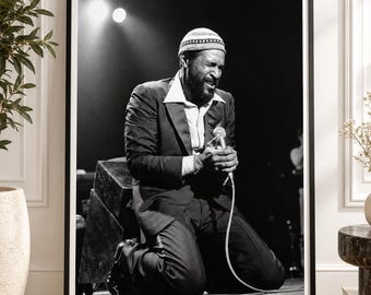 Marvin Gaye Concert Photography Poster, Black and White Soul Music Art (Giclée Print)