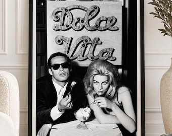 Dolce Vita Poster, 1960s Italian Cinema, Black and White Glamour Print (Unframed)