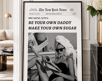 Newspaper Woman Reading Print, Vintage Glamour Fashion Art