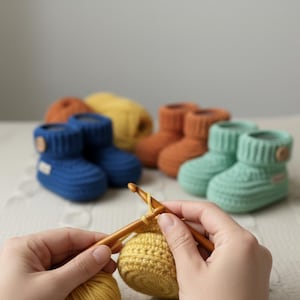 Modèle PDF de chaussons pour bébé au crochet - Chaussettes faites main pour bébé de 6 à 12 mois - Cadeau tutoriel DIY