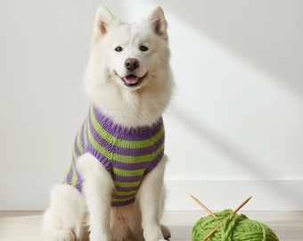 Easy Striped Dog Sweater Knitting Pattern, Beginner Bulky Yarn Pet Clothes (PDF Download)