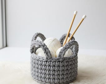 Handmade Crochet Basket | Small Storage Organizer with Handle | Nursery & Bathroom Decor