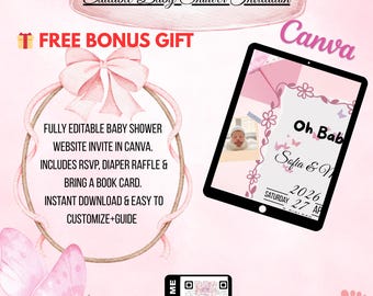 Butterfly Baby Shower Website Template | Pink Floral Canva Invitation (Digital Download)