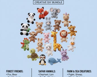 24 Animal Amigurumi Patterns for Crafters | 24 Adorable Designs | PDF Pattern Bundle