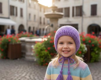 Crochet Baby Beanie Pattern with Ties | Easy Ribbed Kids Hat PDF (1–2 Years)