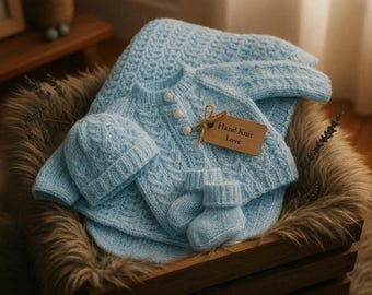 Baby Knitting Pattern PDF – Sweater, Hat, Booties, Blanket (Instant Download)