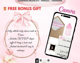 Editable Pink Baby Shower Invitation, Oh Baby Girl Invite (Digital Download)