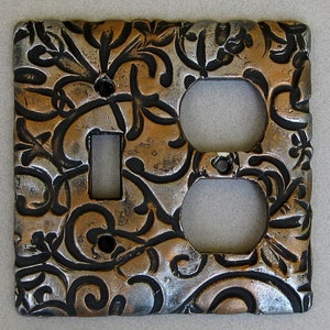 Pewter and Brass Color Floral Design Toggle Outlet Combination Decorative Switchplate Lightplate Wallplate