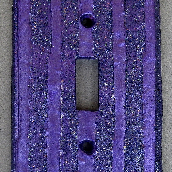 Purple Glitter Bling Whimsical Stripes Single Toggle Switchplate Lightplate Circus Funky Wall Plate