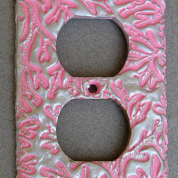 Coral Ocean Reef Pink with Silver Handmade Outlet Wall Switchplate Lighplate