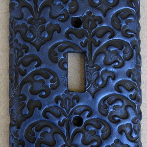 Midnight Blue Scroll Floral Single Toggle Switchplate Lightplate Wallplate