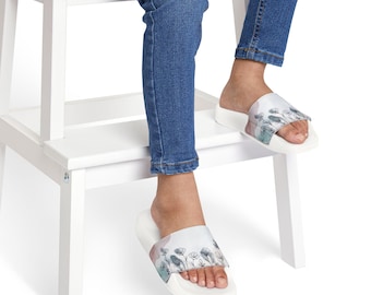 Watercolor Wildflower Youth Sandals | Nature Art Kids Slides