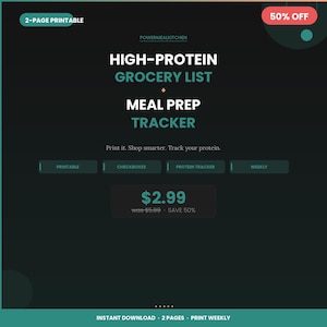 High Protein Grocery List & Meal Prep Tracker | Printable Weekly PDF