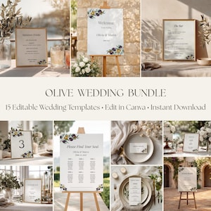 Wedding Sign Bundle | 15 Olive Editable Canva Wedding Templates | Welcome Sign, Seating Chart & More