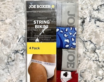 VTG Kmart Mens Joe Boxer String Bikini Underwear 4 Pair Large Prints Cards