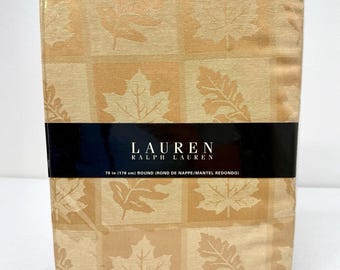 Ralph Lauren Round Tablecloth 70" Goldenrod Gold Leaf Pattern Fall Party New