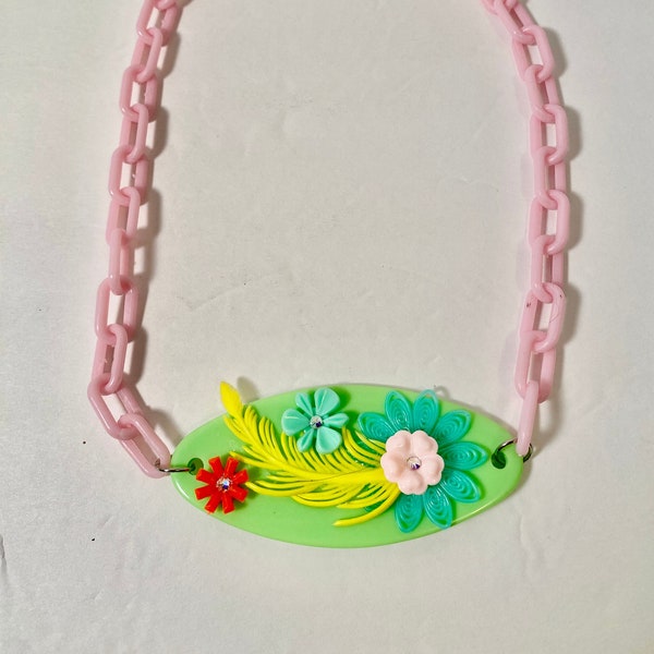 Vintage inspired jewelry , plastic flower necklace, whimsical necklace, kawaii jewelry, plastic jewelry, plastic flower jewelry