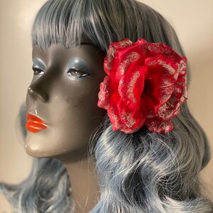 Red rose pinup flower hair clip with highlights, rockabilly pinup, viva Las Vegas, rockabilly, pinup hair clips