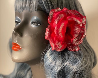 Red rose pinup flower hair clip with highlights, rockabilly pinup, viva Las Vegas, rockabilly, pinup hair clips