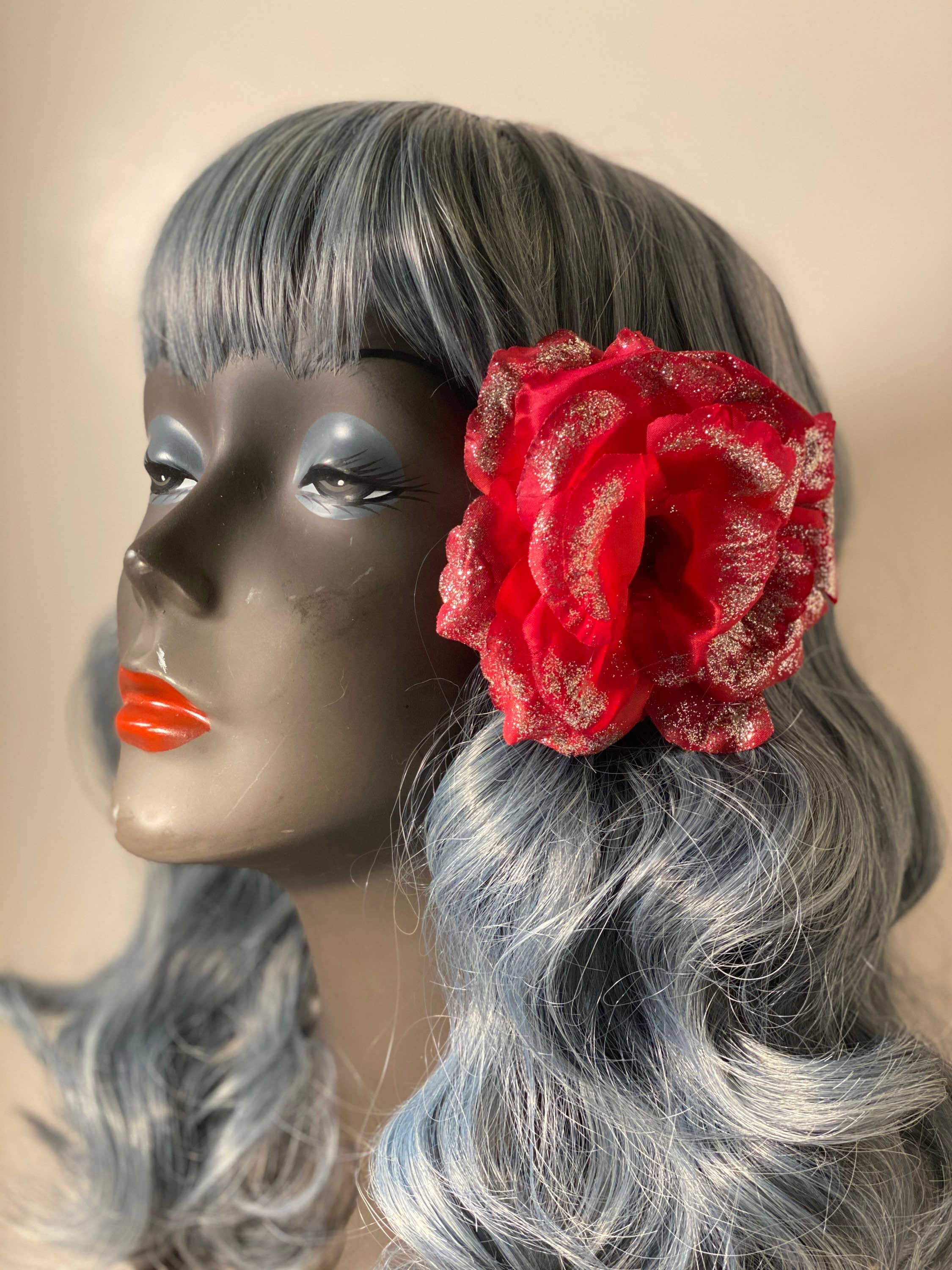 Red Rose Pinup Flower Hair Clip With Highlights, Rockabilly  display picture 2