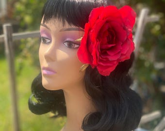 Rose hair clip-red rose hair flower , pinup flower, exotic flowers, rockabilly, pinup, viva Las Vegas, pinup hair flowers