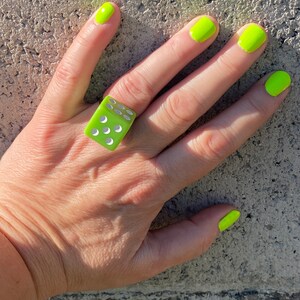 Roll of the dice ring-opaque apple green with white dots