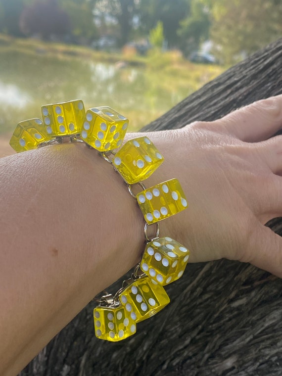 Dice bracelets-translucent yellow, lucky jewelry,… - image 1