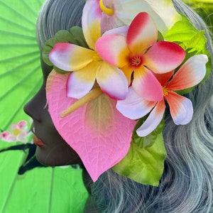 Planters punch -anthurium and frangipani and plumeria flowers, viva Las Vegas, luau, tiki oasis
