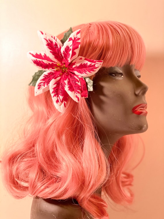 Peppermint Poinsettia Hair Flower, Winter Pinup and Wedding  display picture 1